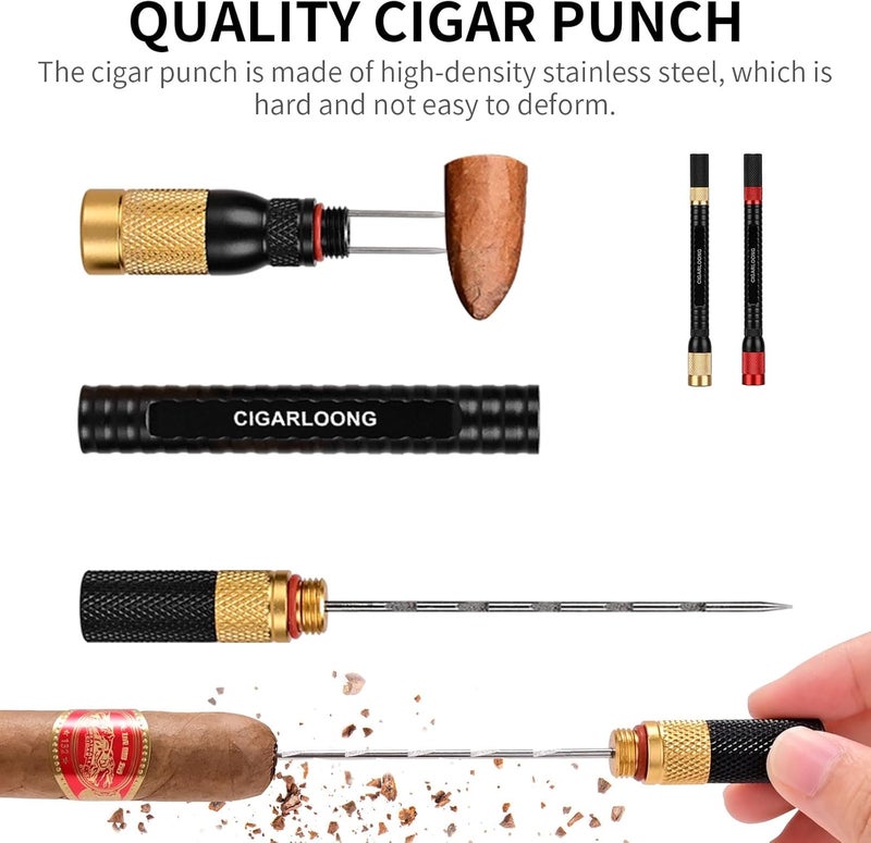 hancigar ثقب السيجار 4 في 1 إبرة سيجار محمولة حزمة هدية (ذهبي + أسود) - Image 2